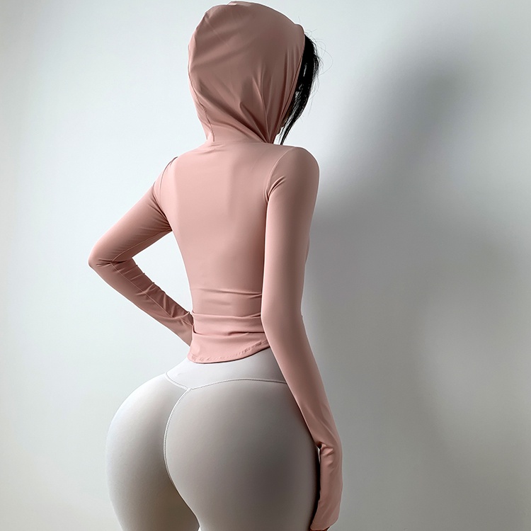 Áo tập yoga ANRAN tay dài dáng ôm có mỹ trùm và khóa kéo một nửa thời trang cá tính