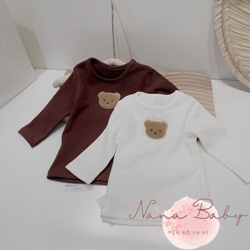 Áo thun dài tay cho bé trai và bé gái từ 4kg đến 12kg đính hình gấu đáng yêu QA32 Nanababy98