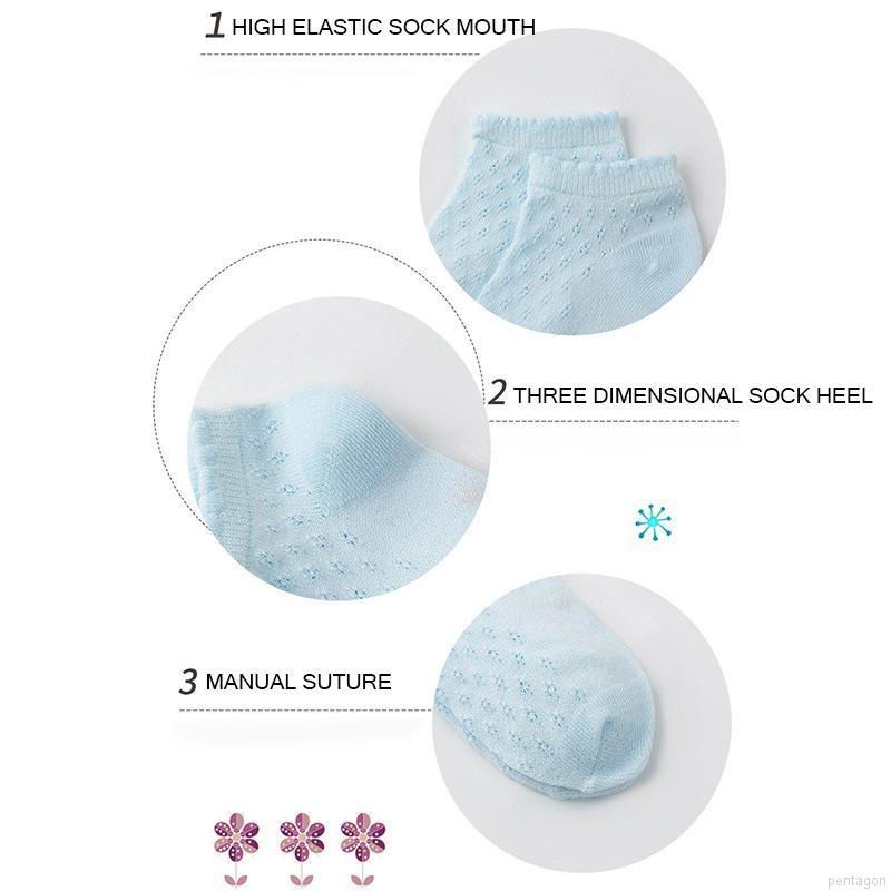 5 Đôi vớ cotton mềm phối ren lưới chống trượt thời trang dành cho bé 0-5 tuổi