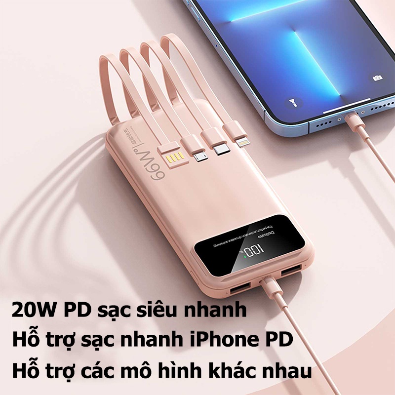 Sạc Dự Phòng 20000mah Sạc Nhanh 66W Có Màn Hình LED Hiển Thị Điện Áp Chính Hãng 20W PD Pin Sạc Dự Phòng for Xiaomi Samsung
