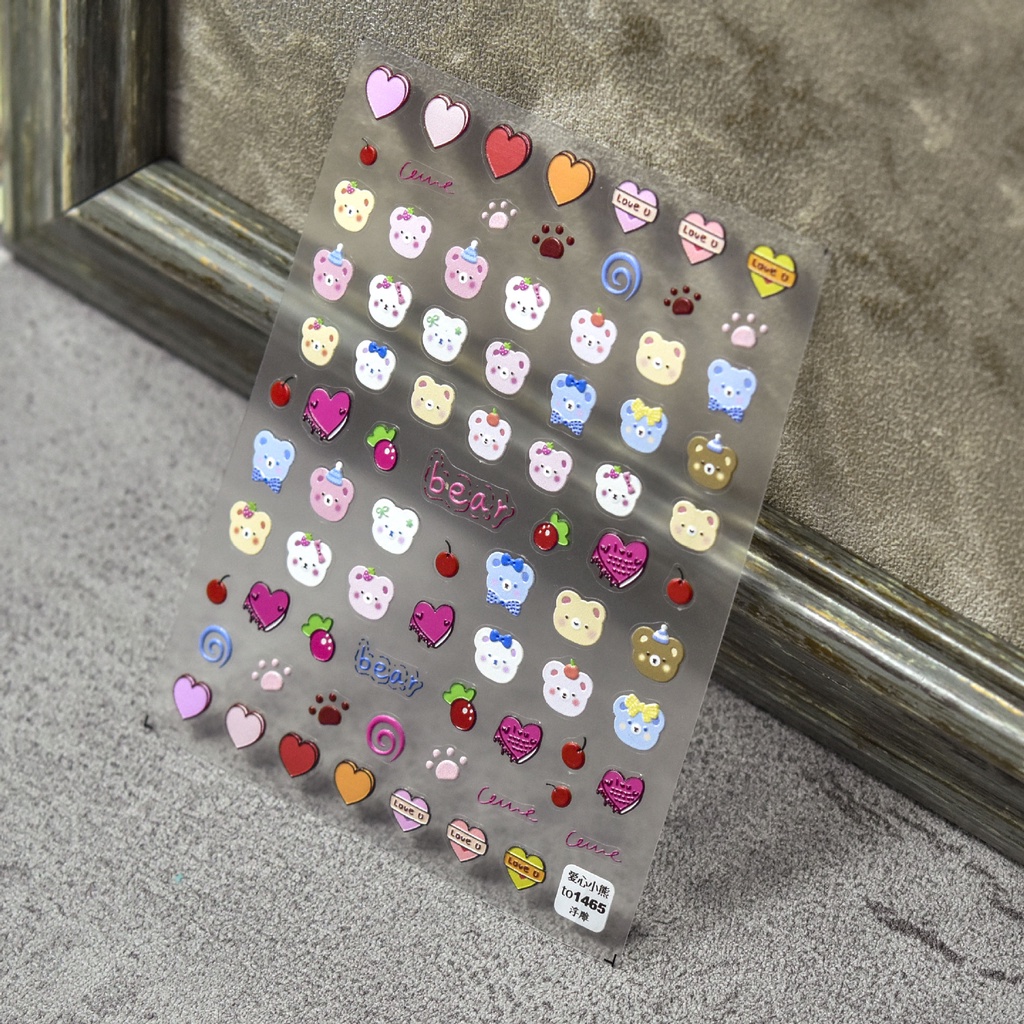 Miếng Dán Trang Trí Móng Tay In Nổi Họa Tiết Mặt Gấu Dễ Thương 1465