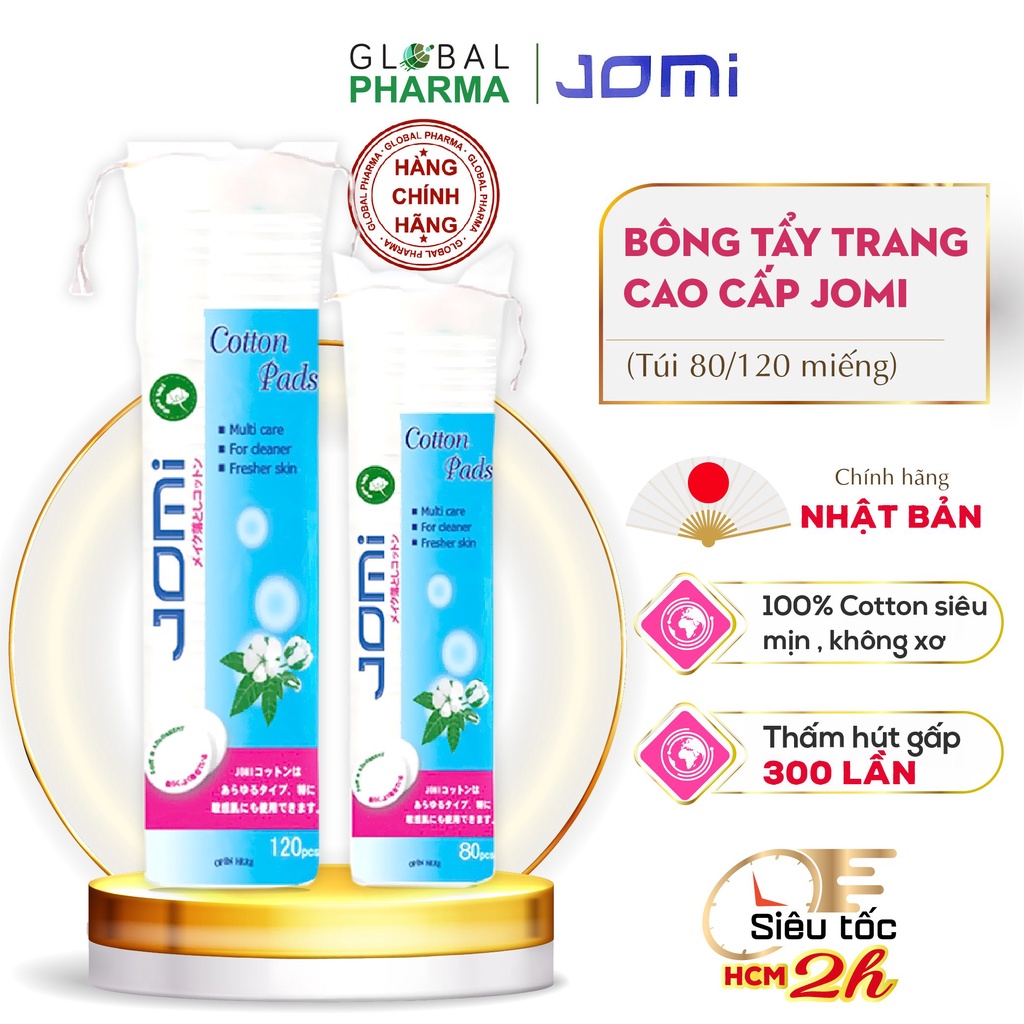 Bông tẩy trang cao cấp JOMI (120 Miếng) - 100% cotton không xơ, siêu mịn