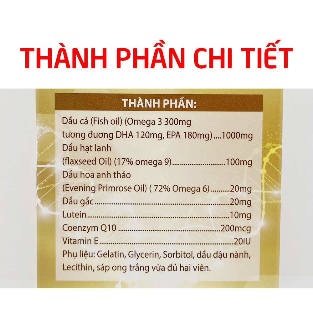 Viên dầu cá Omega 369 Dầu hạt lanh, dầu gấc, hoa anh thảo - Hộp 100 viên