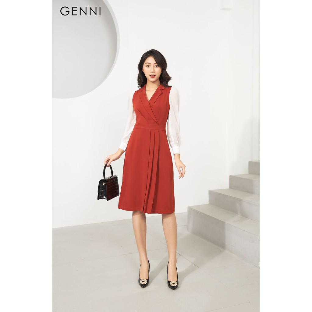 [Mã FAMALLT5 giảm 15% đơn 150k] Đầm phối tơ cổ vest GV013 - Genni | BigBuy360 - bigbuy360.vn