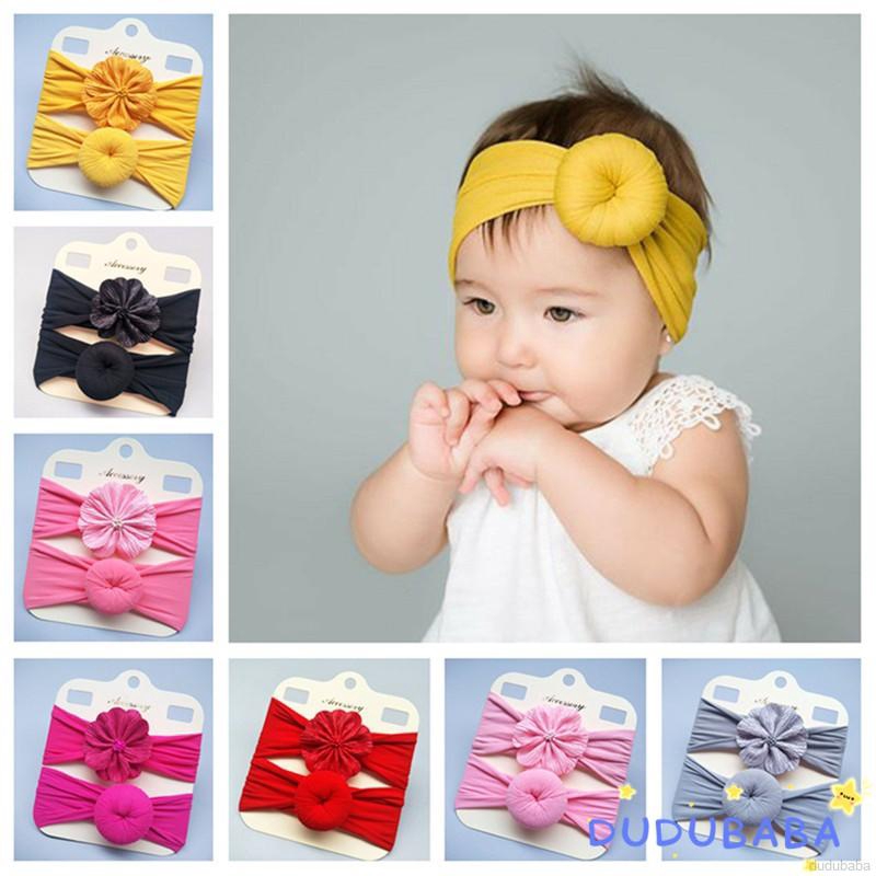 Set 2 băng đô thiết kế hình bông hoa và bánh donut đáng yêu cho bé gái từ 0-6 tuổi