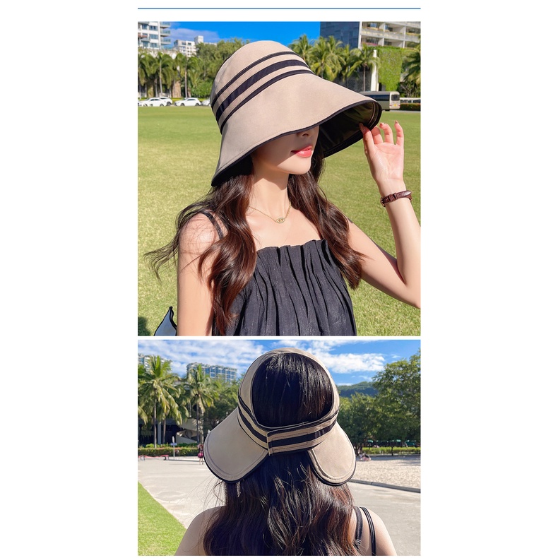 Nón Vành Chống Tia Uv Họa Tiết Sọc Màu Sắc Trơn Thời Trang Cho Nữ