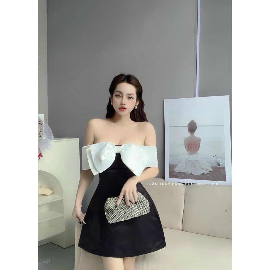 đầm nơ xòe chữ A cúp ngực