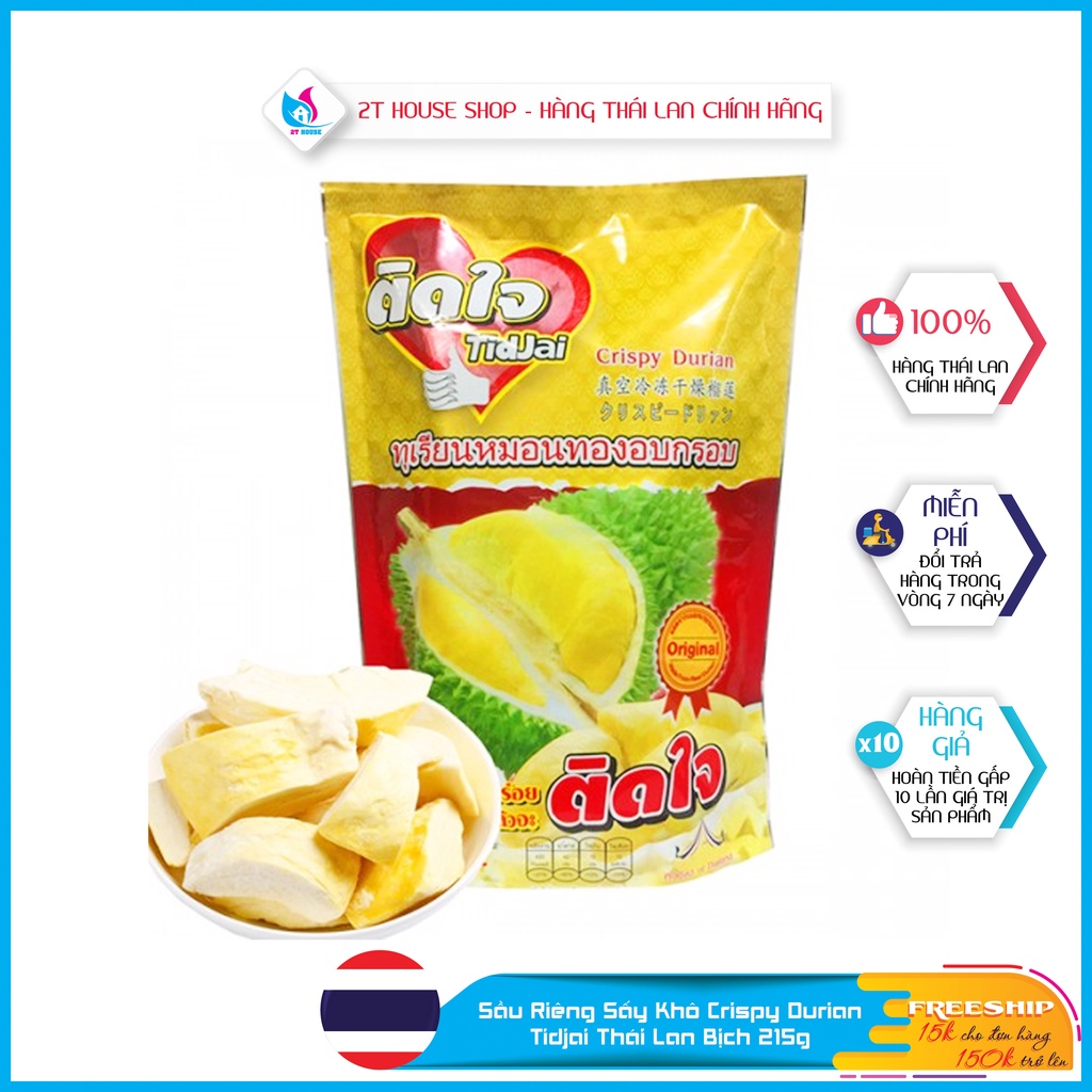 Sầu Riêng Sấy Khô Crispy Durian Tidjai Thái Lan Bịch 215g, 2T House Shop Hàng Thái Lan Chính Hãng