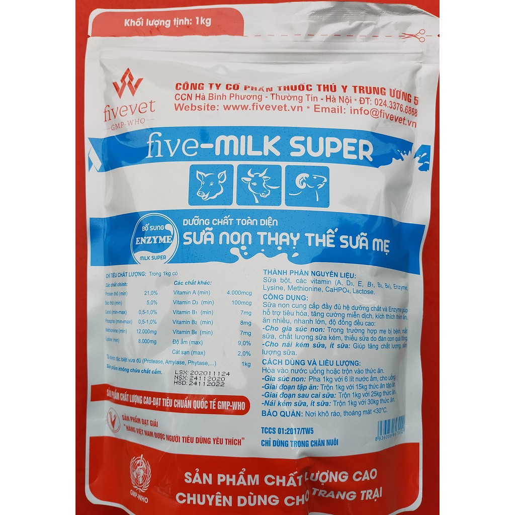 1 kg PLUS – MILK  Đạm sữa Và FIVE-MILK SUPER Sữa non cao cấp chuyên dùng cho heo sơ sinh, heo tập ăn, heo con, heo nái