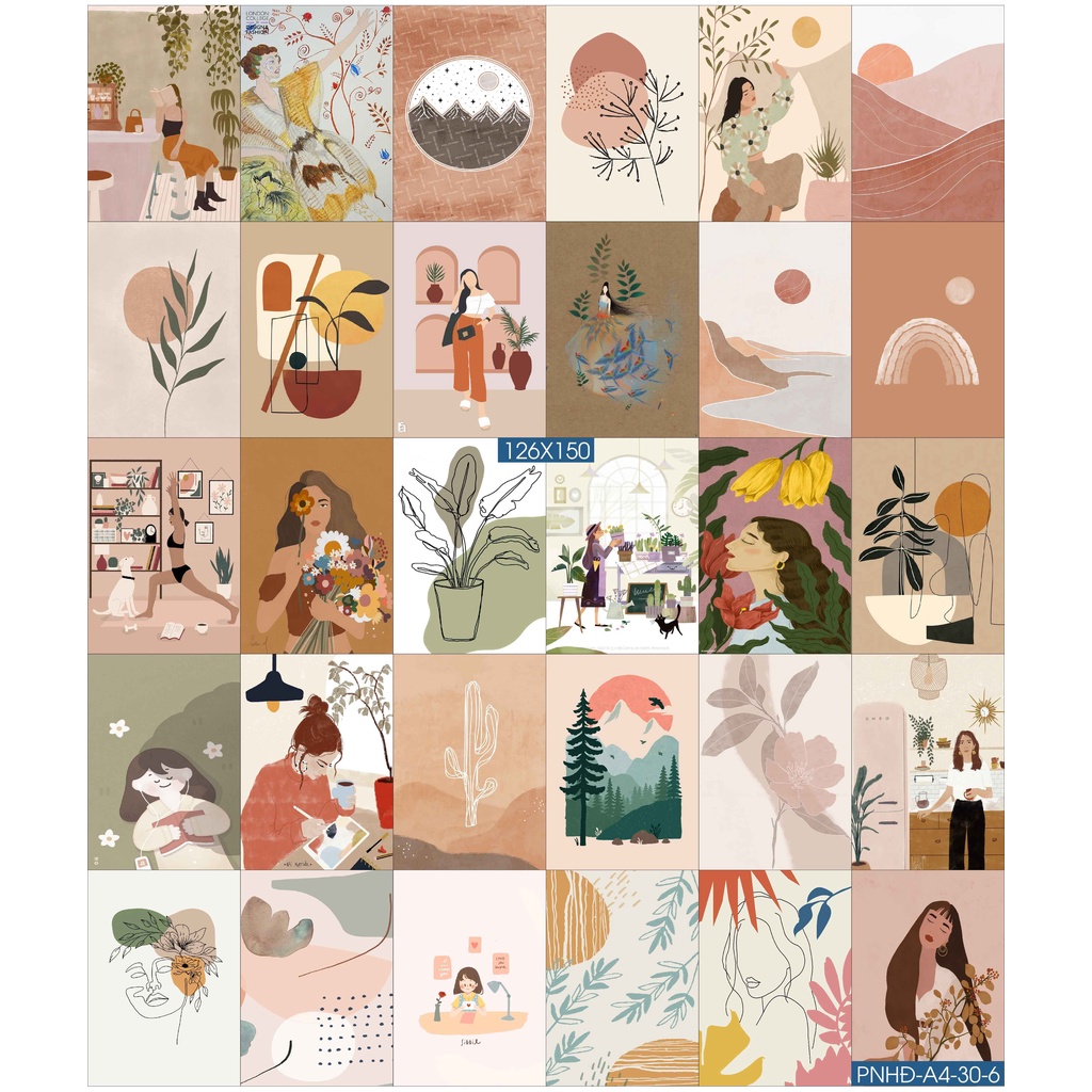 Combo Set 50 tờ Decal dán tường trang trí khổ A4,A5 - Trang trí Phòng ngủ Hiện đại PNHĐ5