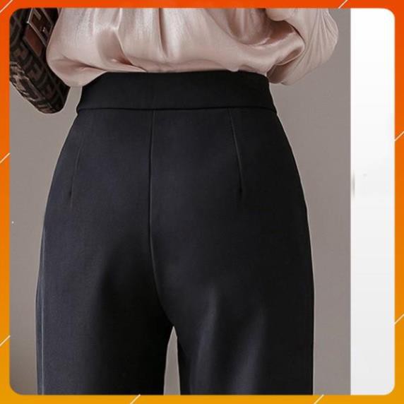 Quần tây Baggy nữ công sở lưng cao cúc lệch kèm đai dáng dài vải đen mềm- Quần vải cạp cao ống đứng 2 cúc nữ đi học sinh | BigBuy360 - bigbuy360.vn
