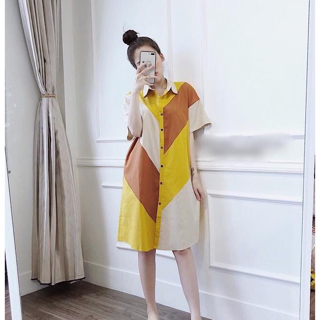 Váy sơ mi suông đũi lụa nữ DK152