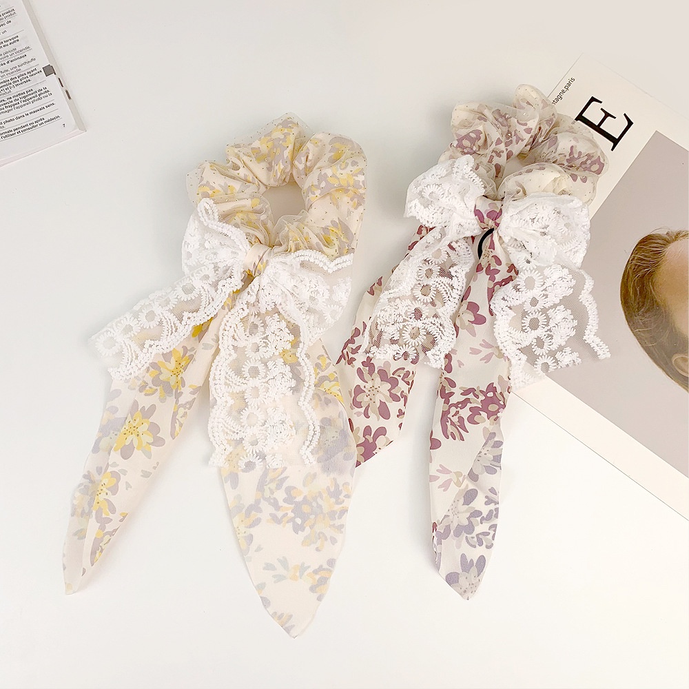 Dây Buộc Tóc Thắt Nơ Họa Tiết Hoa Ren Xinh Xắn Thời Trang Cho Nữ