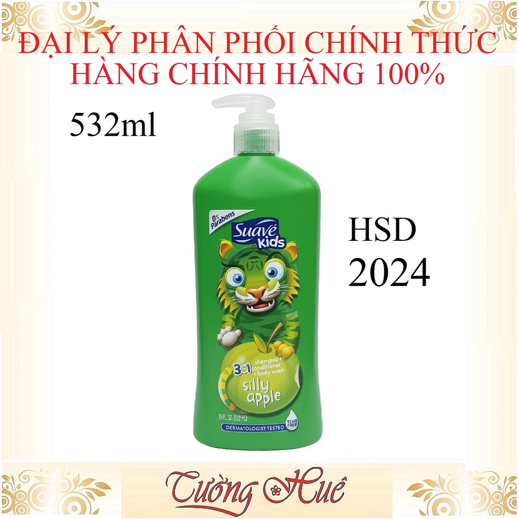 Sữa Tắm Gội Xả Cho Bé Suave Kids 3in1 Silly Apple - táo xanh - 532ml