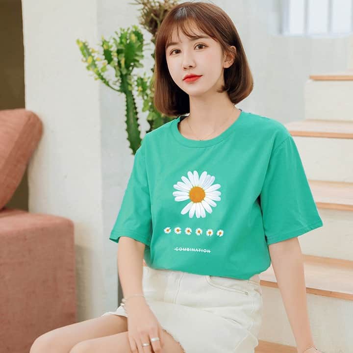 Áo Thun Nữ 🛒FREESHIP️🛒 Áo Phông Nữ in hoa cúc, sắc nét, màu bền, vải mát, chất mịn - Mã M87 | BigBuy360 - bigbuy360.vn