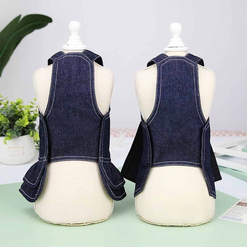 Bộ Áo Sơ Mi Denim Thắt Nơ Kèm Dây Dắt Dành Cho Thú Cưng Chó Mèo