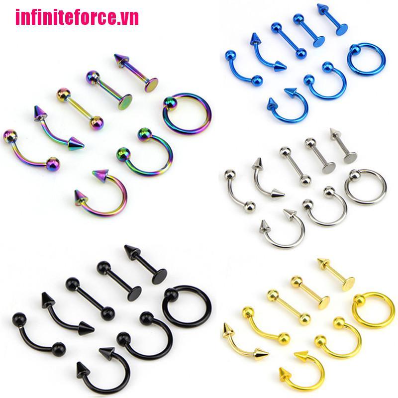 Vn (Hàng Mới Về) Bộ 8 Khuyên Tai / Mũi / Môi / Lông Mày Bằng Thép Không Gỉ