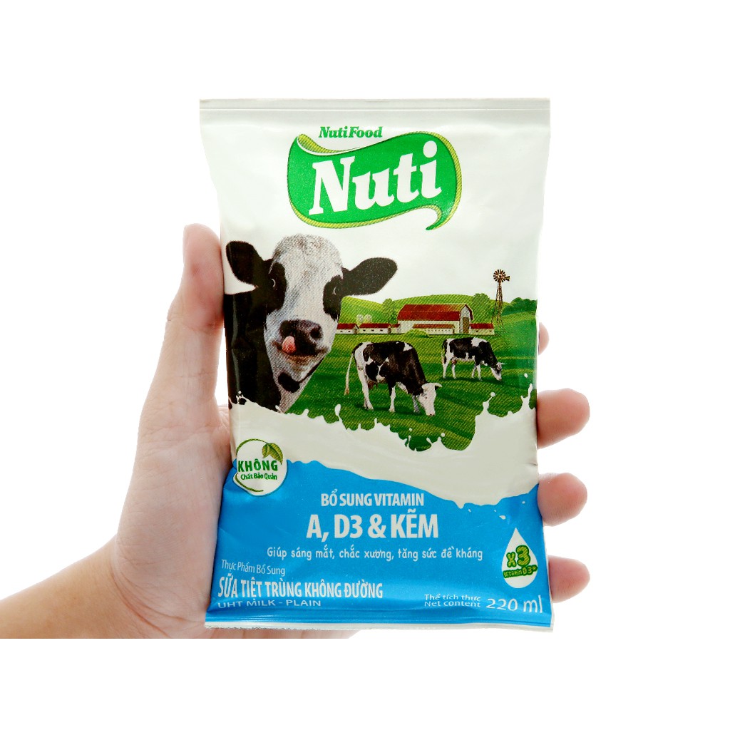 Thùng sữa tươi Nuti NutiFood 48 bịch x 220ml