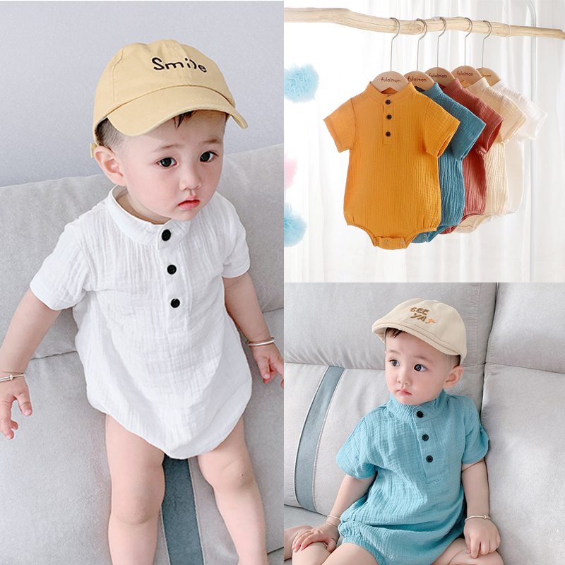 Áo liền quần tay ngắn màu trơn xinh xắn dành cho trẻ sơ sinh