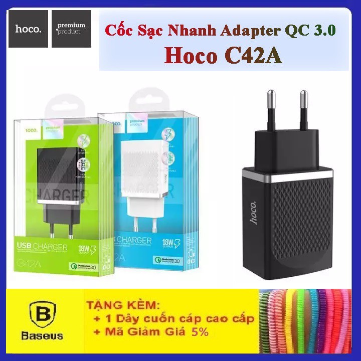 Củ Sạc Nhanh 2 Cổng Hoco C42A/C12Q💝50% Pin Trong 30p💝Cốc Sạc Nhanh Quick Chage 3.0 - Bảo Hành Chính Hãng 12T