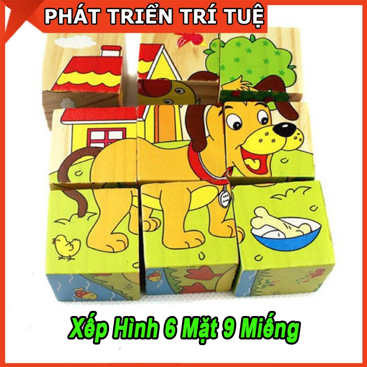 Đồ chơi tranh ghép gỗ 6 mặt - xếp hình 3D cho bé