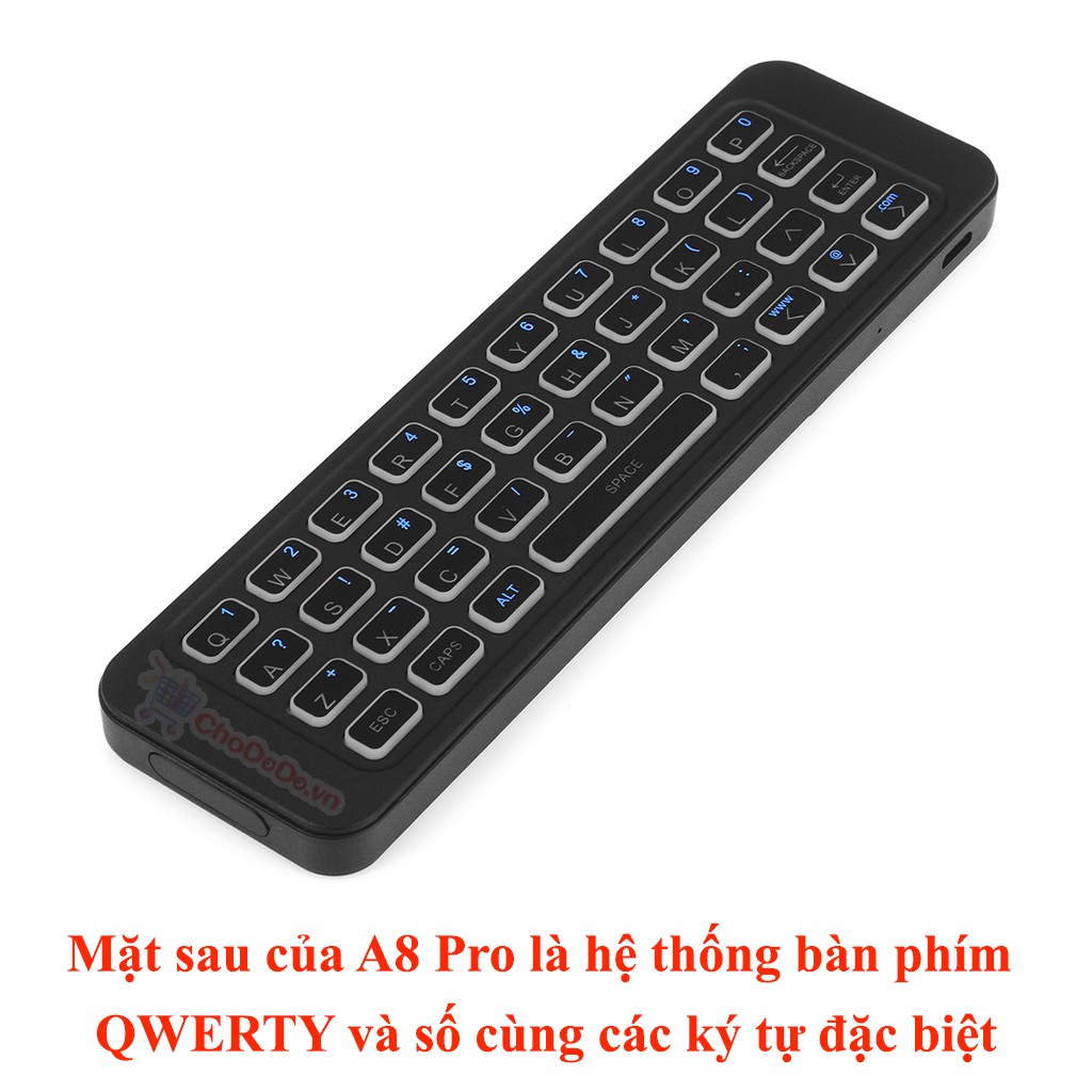 Chuột bay bàn phím A8 Pro có pin sạc và đèn LED sáng vào ban đêm dùng cho Android TV Box, Smart TV, máy tính, laptop