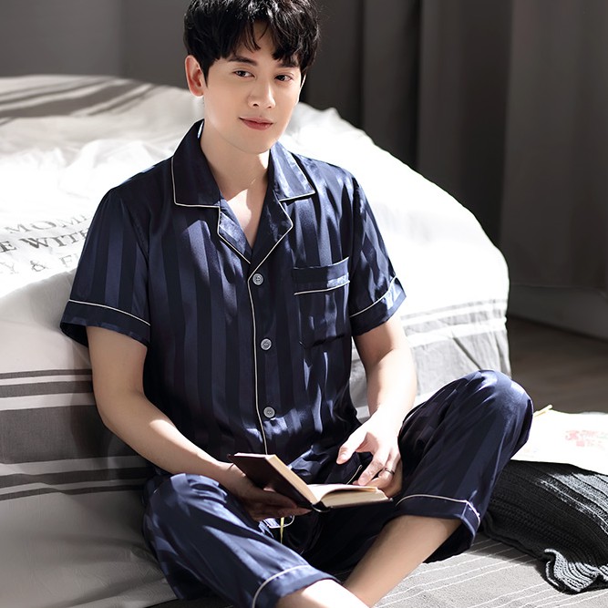 Bộ Cộc Tay Nam Satin Gấm  🎶 Bộ Mặc Nhà Mùa Hè Ngắn Tay Trung Niên 🎶   IVY628 | BigBuy360 - bigbuy360.vn