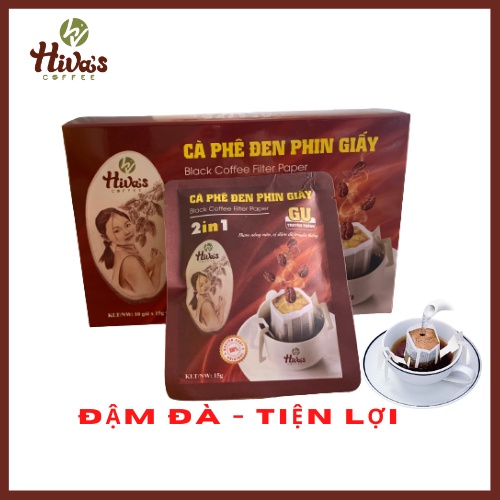 Cà phê Phin Giấy nguyên chất HIVA'S COFFEE (Hộp 10góix15gr) Đậm đà hậu vị, thơm đặc trưng phù hợp đi làm, du lịch