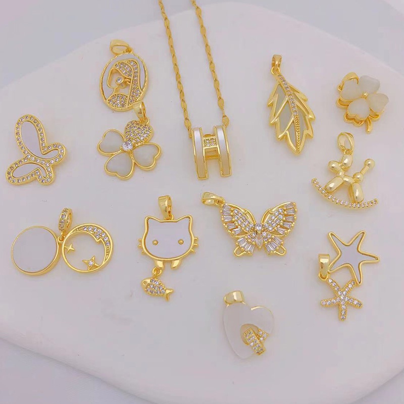 1 Mặt Vòng cổ Mạ Vàng 18K Đính Ngọc Trai Hình Hoa Và Mèo DIY Không Phai