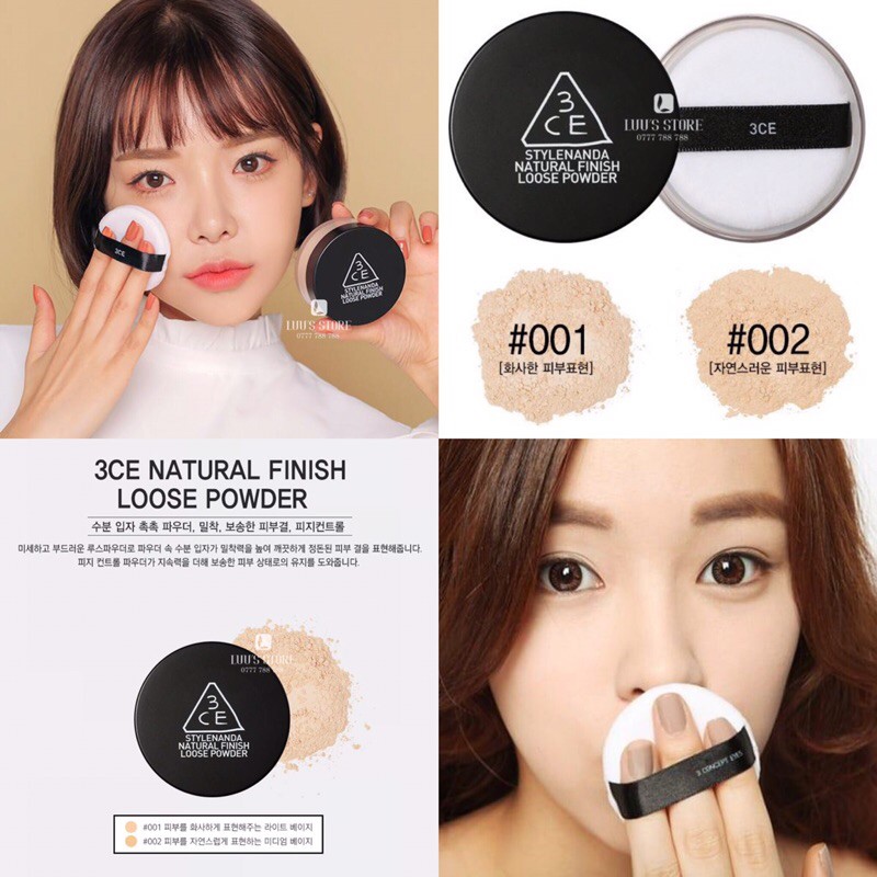 Phấn phủ bột 3CE Natural Finish Loose Powder (Vỏ Vàng Mới)