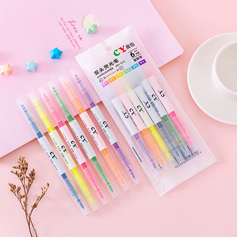 Set 6 bút highlight Pastel hai đầu đánh dấu nhớ dòng tiện lợi LIZAMO BHL32