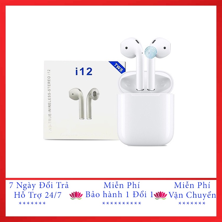Tai nghe bluetooth không dây i12 TWS nút cảm ứng âm thanh HIFI có mic đàm thoại cho Android iOS