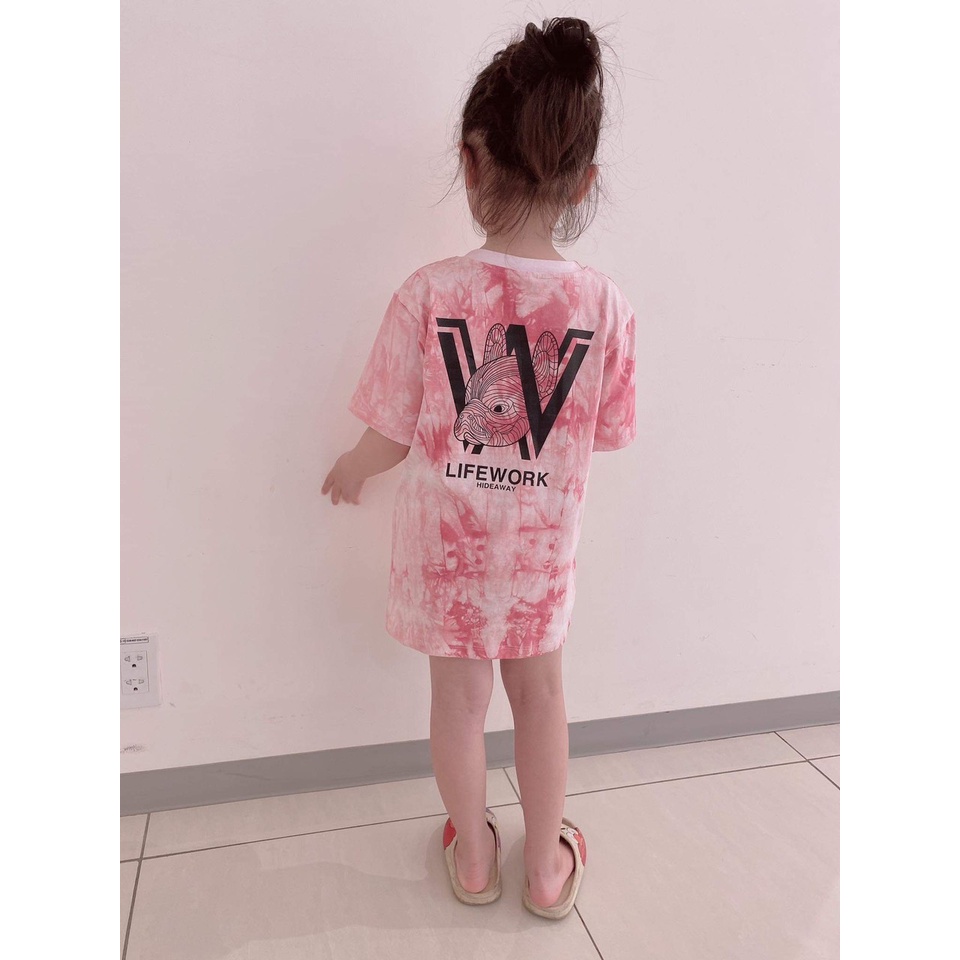 (HÀNG XUẤT XỊN) Áo kid mẫu Life/work mới màu loang HỒNG  Size 90-100-110-120-130-140-150