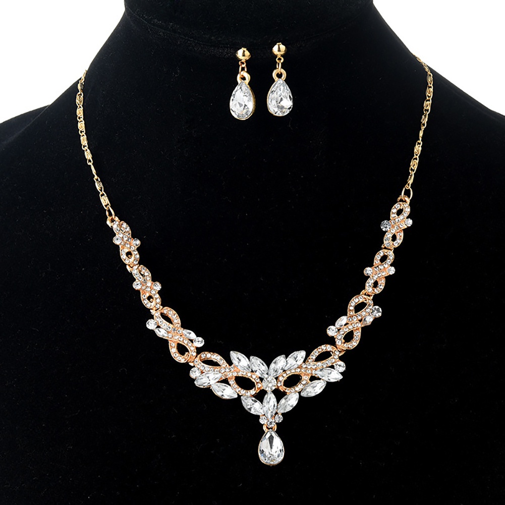 Bộ dây chuyền và đôi bông tai đính đá thời trang cho nữ