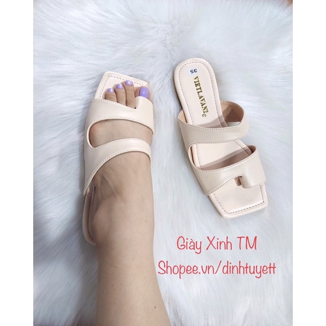 Dép sỏ ngón thời trang 2 màu kem đenp