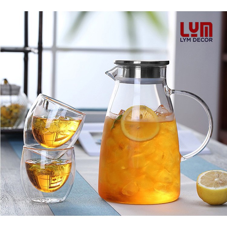 (SẴN) Bình trụ 2L - Bình nước thủy tinh chịu nhiệt cao cấp Borosilicate, hàng xuất Âu