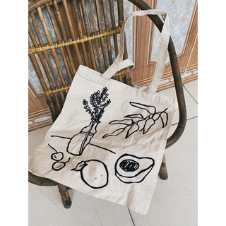 Túi tote vừa a4 vải canvas màu kem