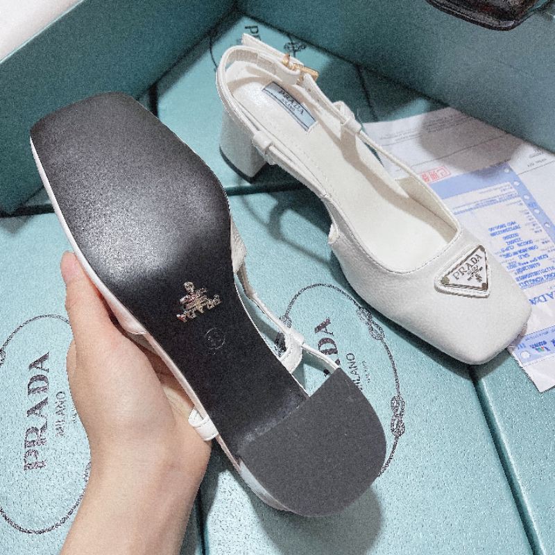 JHm²h(ẢNH THẬT)Sandal 5p Prada Mũi Vuông Da Bóng Mềm Êm Fullbox Bill Túi Cao Cấp