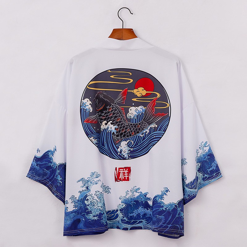 Áo Choàng Kimono Dáng Rộng In Họa Tiết Cá Chép Dành Cho Nam Và Nữ