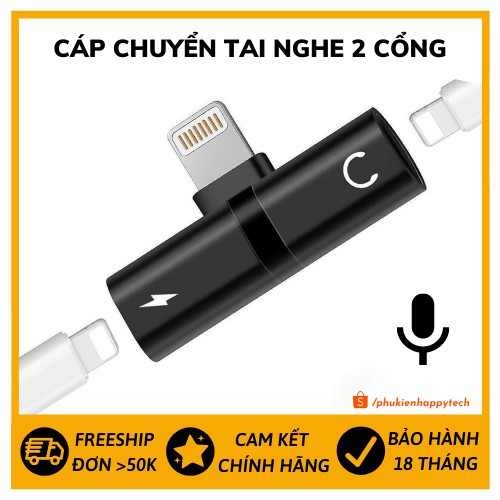 [ FREESHIP ] Cáp chuyển tai nghe iPhone - Siêu gọn nhẹ - Hỗ trợ Mic đàm thoại - Không cần Bluetooh