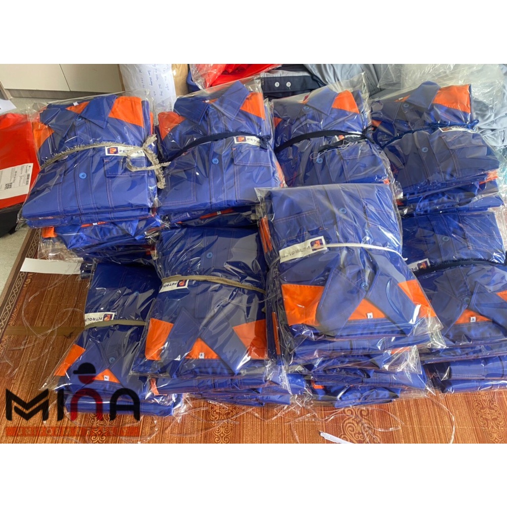 Quần Áo Bảo Hộ Lao Động - Bộ Xăng Dầu  - Xanh Phối Cam - Vải kaki