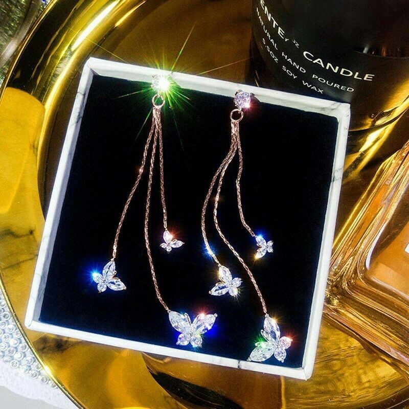 Cặp hoa tai dài hình bướm đính đá lấp lánhtn cho bạn nữ