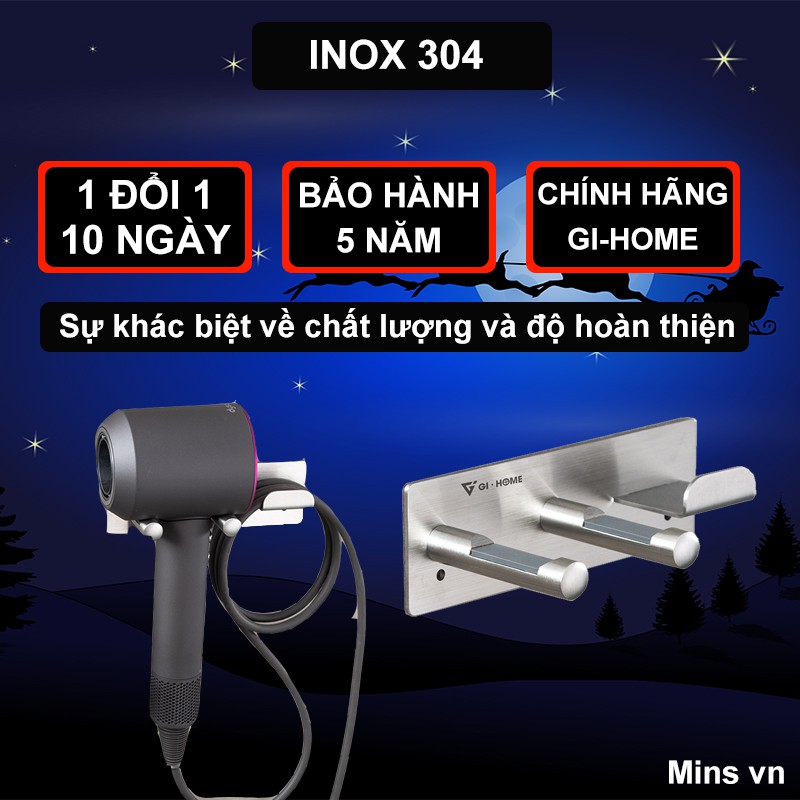 Giá Treo Máy Sấy Tóc Inox 304 dán tường tiện lợi GI-Home Model MK43 | Giá móc treo đồ nhà tắm