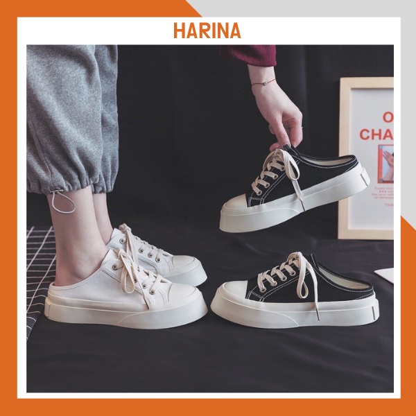 Giày sục nữ thể thao sneaker đi học đẹp trắng đen đế cao 5 cm big size HAVAVA S002