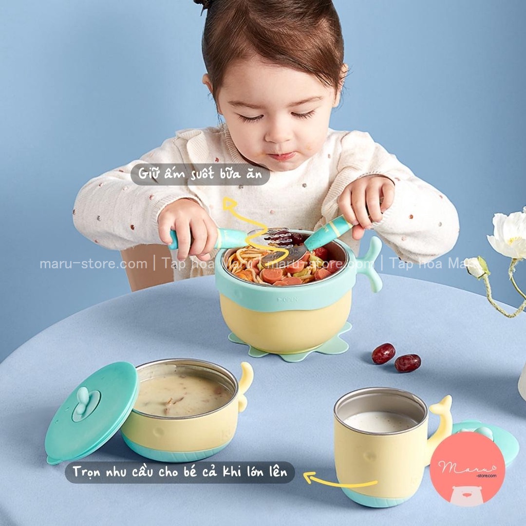 [Tặng yếm silicon] Bộ chén ăn giữ nhiệt inox 316 cao cấp KUB