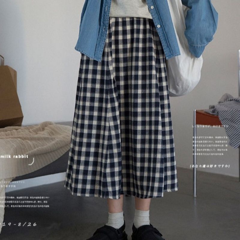 Chân váy caro xanh đậm vintage DV040