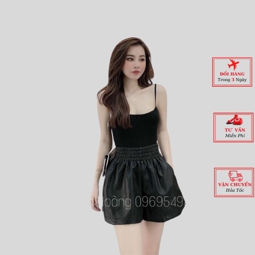 Quần short đùi da nữ cạp cao phồng nhẹ màu nâu đen ulzzang hàn quốc thời trang yolo fashion