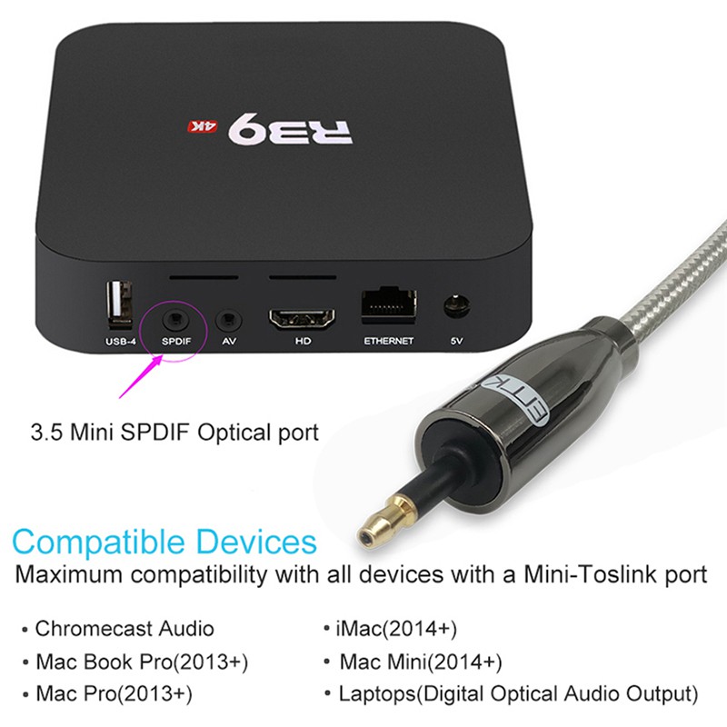 Cáp audio âm thanh kỹ thuật số mini 3.5mm toslink optical SPDIF 1.5 mét EMK EMK019-105