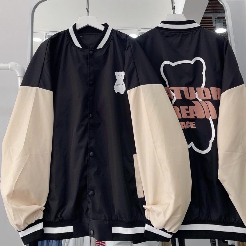 Áo Khoác Dù BOMBER GẤU 🧸 màu ĐEN tay dài form rộng ULZZANG/Nam nữ Unisex 🧸 Áo Bomber Jaystoree