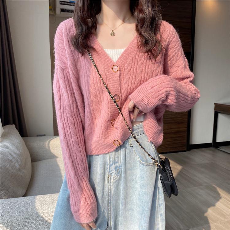 Áo Khoác Cardigan Dệt Kim Tay Dài Cổ Chữ V Thời Trang Mùa Thu Cho Nữ
